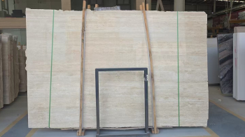 Turkish Beige Travertine Antique Filled Slab DCT021 High Gloss Natural Stone High-end Outdoor Wall Cladding Exterior Decoration