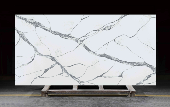 DCT CN7107 White Quartz Stone Slab With Bold Thick Grey Veins For Kitchen Countertop & Exterior Wall Cladding